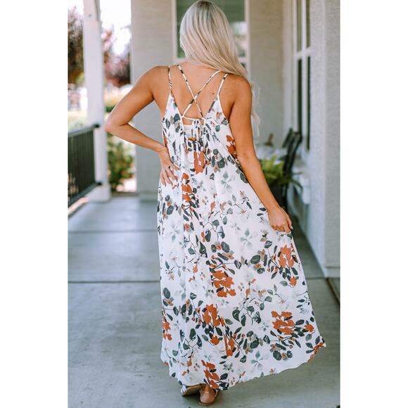 White Floral Print Spaghetti Straps Maxi Dress - Picture 7 of 12